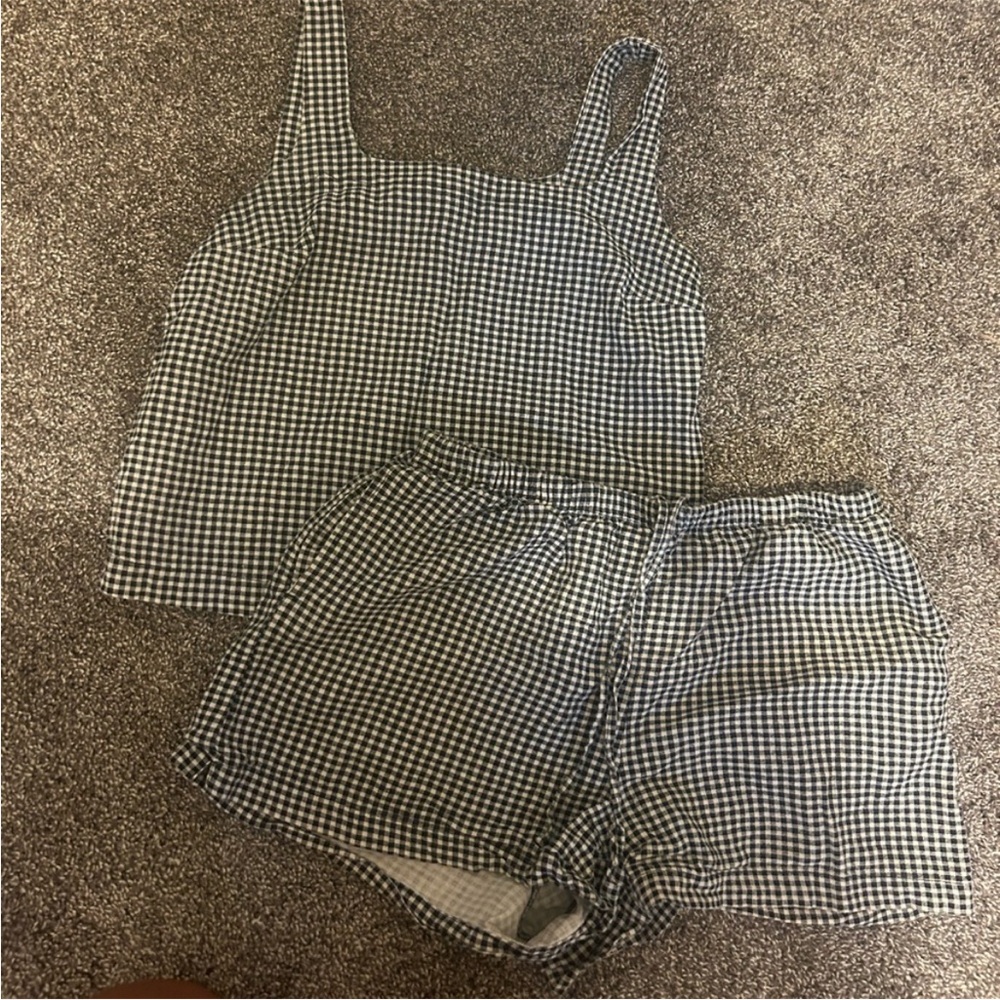 Black and White Gingham Tank and Shorts Set